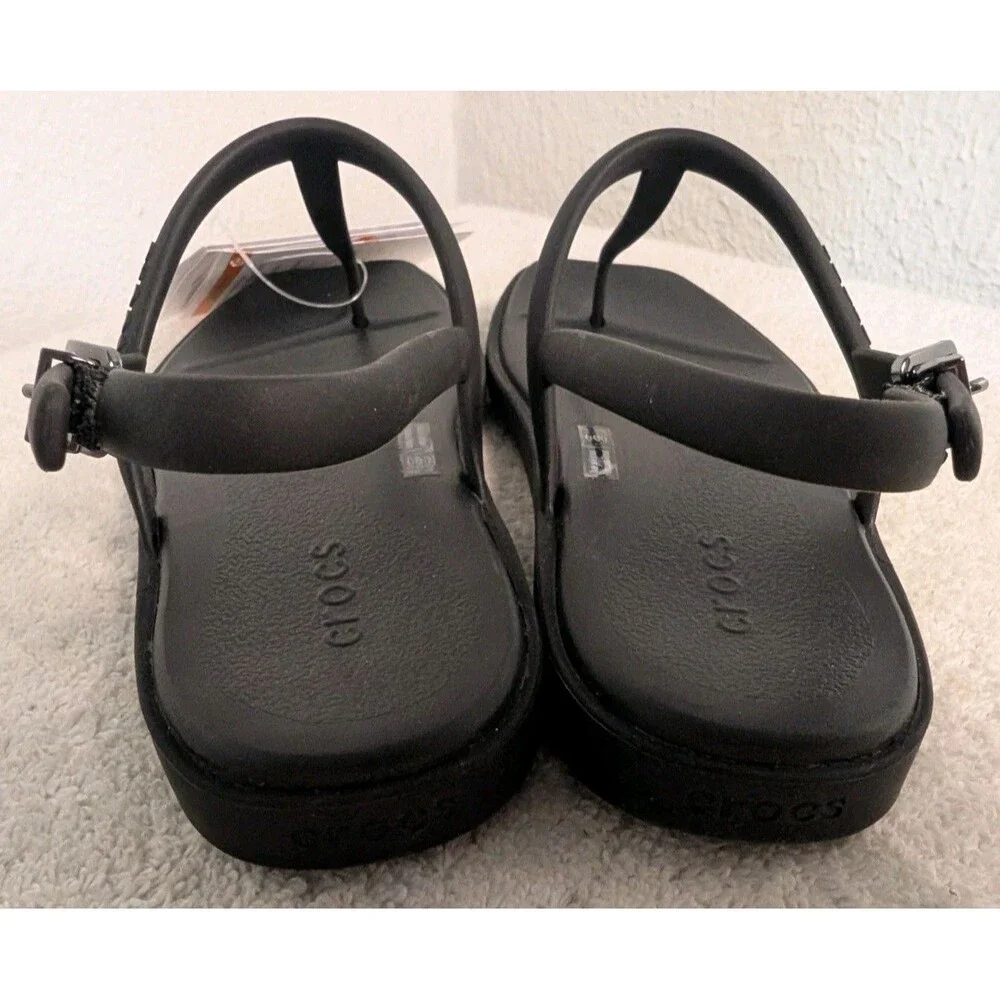 CROCS Black Kids (Big Girl) T-Strap Slingback Sandals